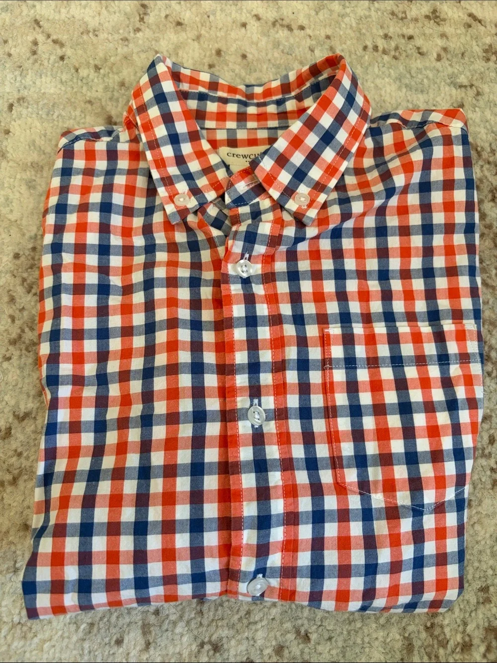 Crewcuts Kid’s Orange, Blue and White Gingham Button-Down Long Sleeve Shirt